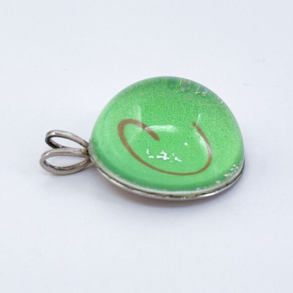 Vintage Silver Tone Green Glass Monogram "C" Pendant - Picture 3 of 6